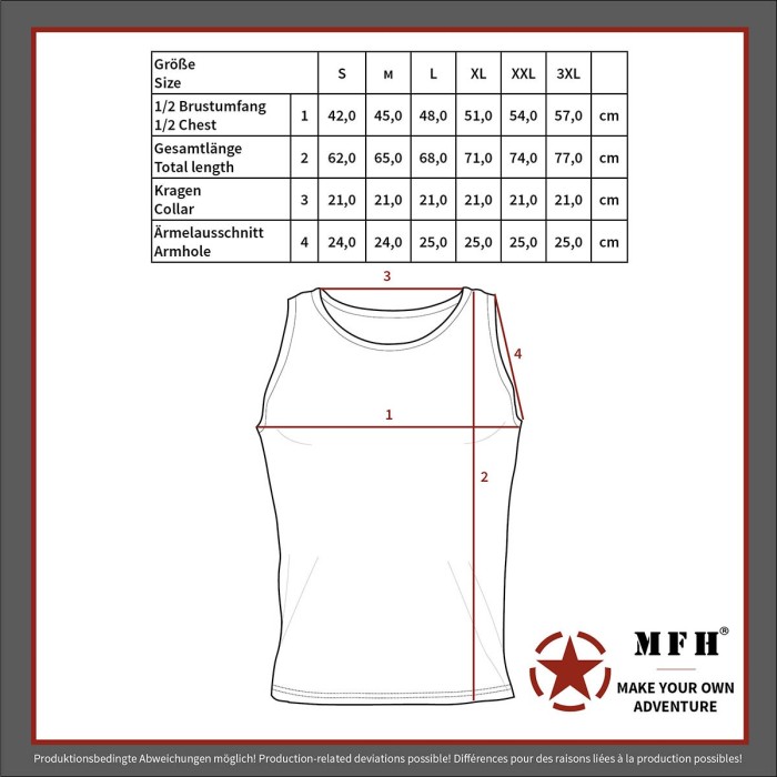 Größentabelle zu US Tank-Top